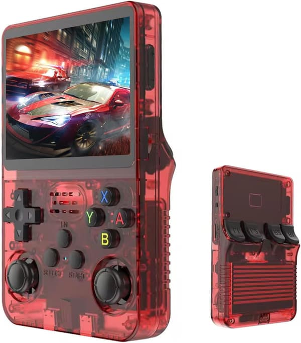 R36S Retro Handheld Gaming Console with 3.5-inch IPS Screen, 64GB TF Card Preloaded with 10,000+ Games, Open Source Linux System, Red Red