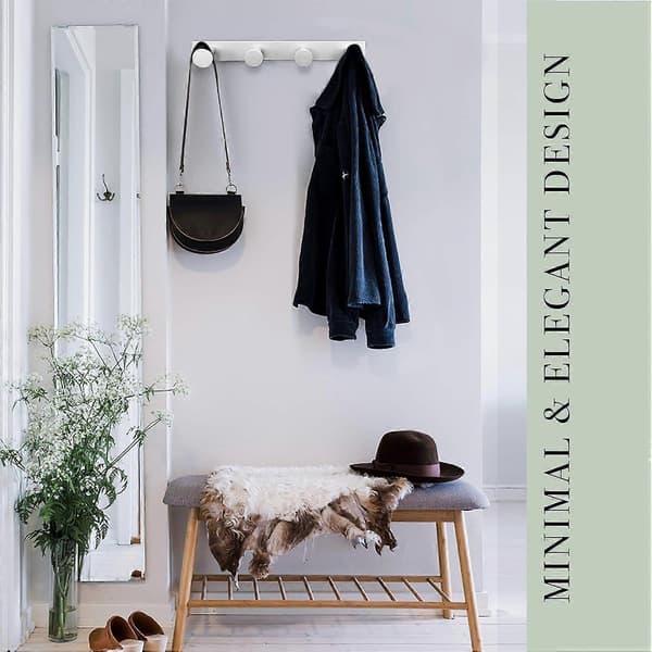 (1-pack) White Wall Mounted Coat Rack with 4 Hooks - Sturdy and Simple - Original Holder for Hallway, Bathroom, Bedroom, Kitchen