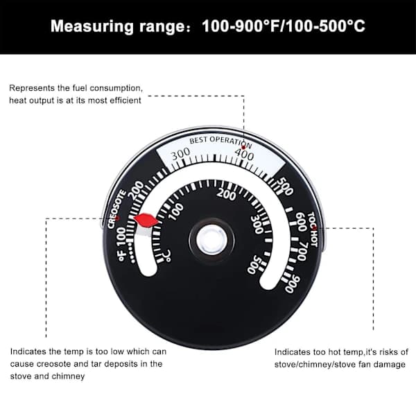 Magnetisk vedovnstermometer peis termometer røykgasstemperaturmåler