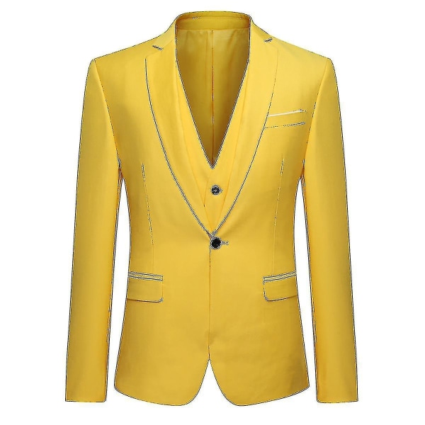 Herrkostym Business Casual 3-delad kostym blazerbyxor Väst 9 färger S Yellow