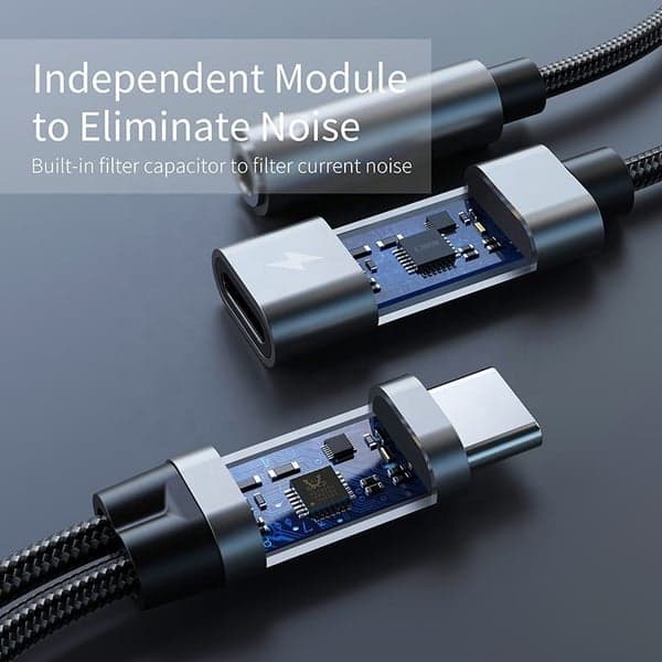 USB-C-adapter for 3,5 mm hodetelefoner og USB-C-lader, svart