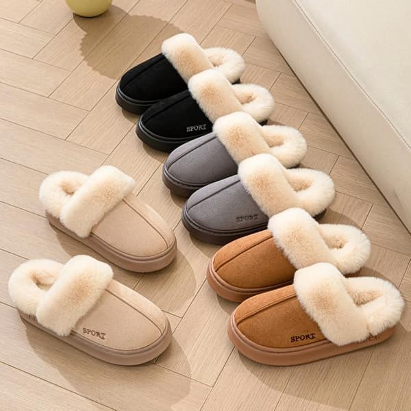 Afslappede, bløde hjemmesko til kvinder, vinter, plys, designersko, dameflade, varme, moderigtige, elegante, ensfarvede platforms sko
