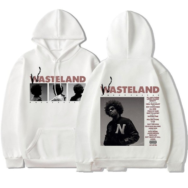 Brent Faiyaz Hoodie 2022 Music Album Wasteland Print Sweatshirt Oversized Hip Hop Streetwear Unisex Fleece Keep Warm Pullover XXL White