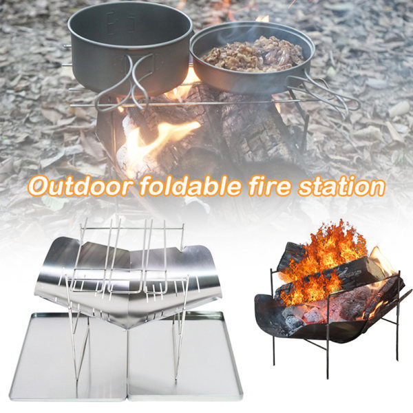 [NT] Enkel grill i rustfritt stål med buede riller. Design for flere bruksområder. Sammenleggbar, lett, holdbar og langvarig for utendørs bruk