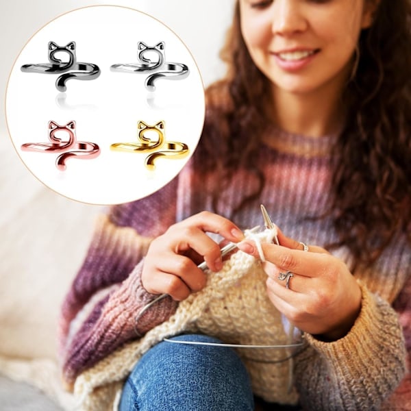 [NT] 4 st Stickade Virknålar Loop Ring Metall Öppen Garnguide Justerbar Flätad Snabbare Stickning Tumhållare Tillbehör (Flerfärgad)