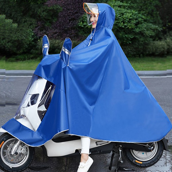 Motorcykelregnfrakke Cykling Regnponcho Vandtæt Scooter Regnfrakker til Mænd Kvinder Oxford med Retroreflektor Blå 3XL Fortykket
