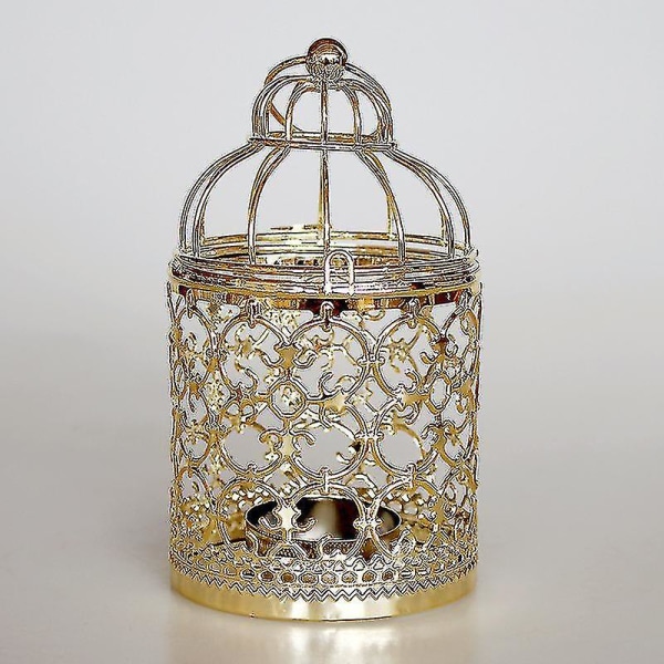 Europa Gyllene ihåliga metallmönstercylinderljusstakar Bröllopscentrum Dekorativ järnljusstake Lykta dekoration