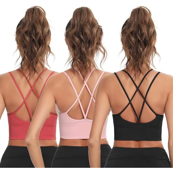 3st Sport-BH för kvinnor med korsad rygg för Yoga Fitness Training, #1 XL