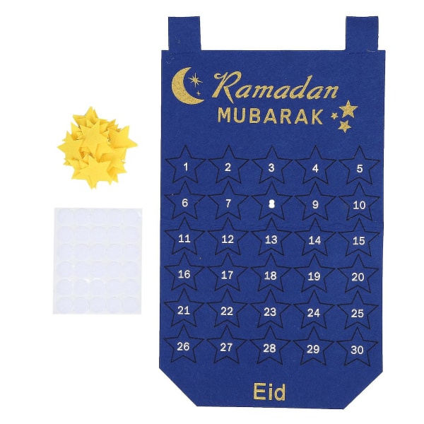 Eid Mubarak Adventskalender Hängande tyg Nedräkningsdatum Visa Ramadan Dekorationblå