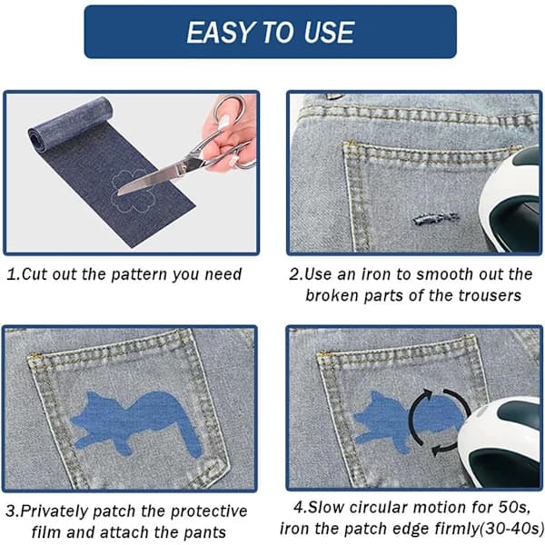 5 denimtilkkurullaa - 5 eri väriä - 8cm x 51cm per rulla