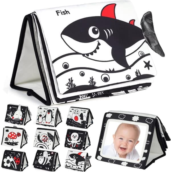 Sea Creature Fabric Book with Mirror – Baby Activity Toy for Neck Training and Vision Development
