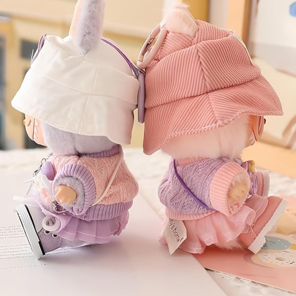 /NC/Grossist Lyxkläder för Labubu Dockor Tillbehör Trendigt Kawaii Outfit Set 5 Delar Passar för 15cm 17cm Labubu Docka 17CM Pink