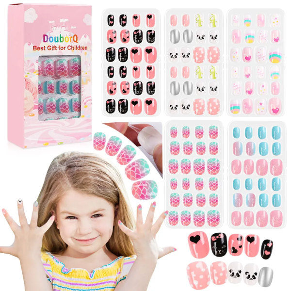 120 st/ set Barn söta lösnaglar Komplett DIY Nail Art