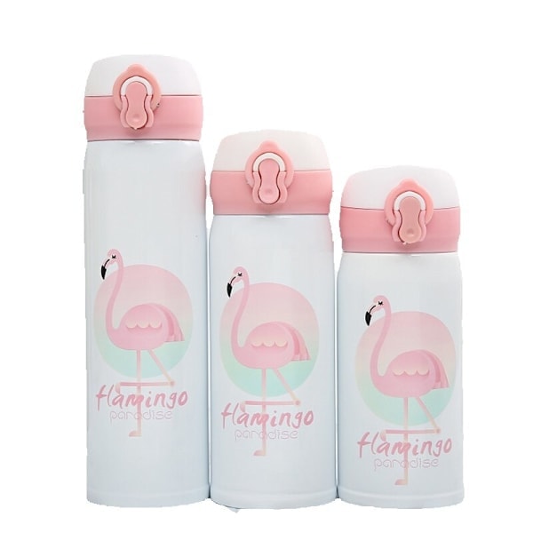 /NN/ Söt Flamingo Mönster Termisk Isolering Vattenflaska Rostfritt Stål Läckagesäker Vakuumflaskor Studsande Lock Vakuumkopp Dricksartiklar 500ml