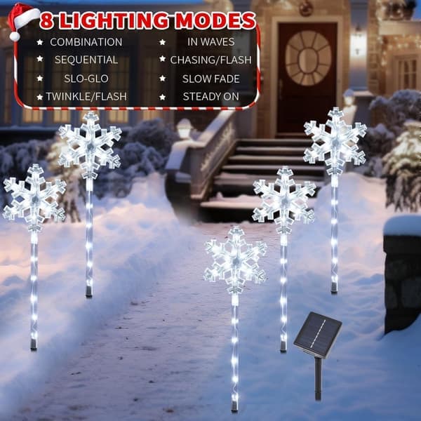 LED hagebelysning med solcellepanel, sett med 5 snøfnugg - Hagedekorasjon