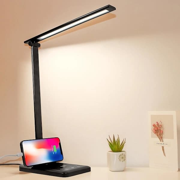 NA/Skrivebordslampe, dæmpbare sengelamper med USB-opladningsport, Touch Control, LED-lampe til læsning, håndværk, arbejde, studier (sort)