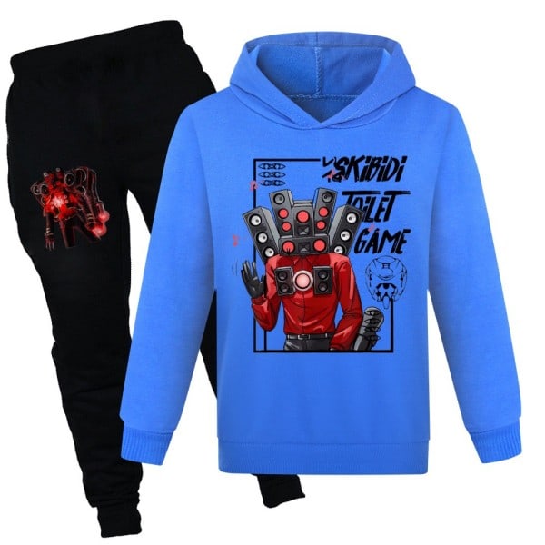 Skibidi Toalett TV Man Barn Pojk Flicka Hoodie Huvtröja Byxor Tracksuit Set Mörkblå 160cm