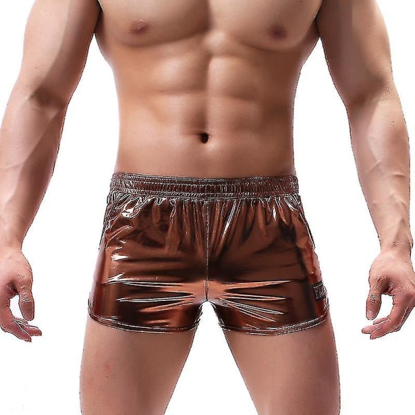 Sexiga metalliska glänsande boxer för män Sparkly Rave Hot Shorts med fickor S Coffee