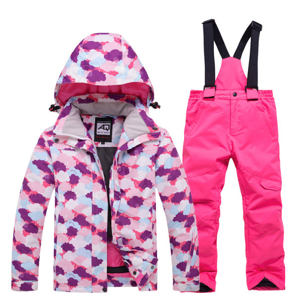 Barn Skidkläder Set Vindtätt Vattentätt Unisex molnmönster Pink 2XL