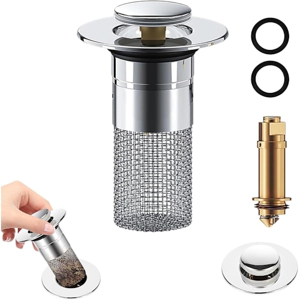 [NT] Vaskavløp med Avtakbart Filter 34-40mm Universal Baderoms Vaskavløp Pop Up, Enkel Installering