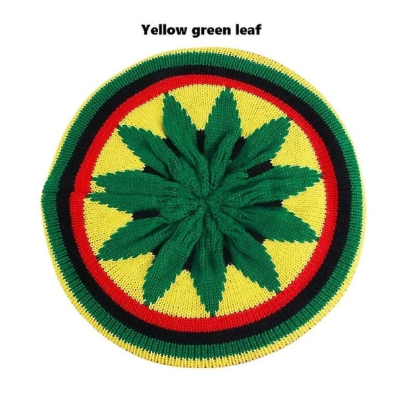 Ny 1st Jamaican Reggae Baggy Stickad Mössa Höst Vinter Varm Regnbågsmössa Basker Cap Vinter Skallcap Beanies Cap För Kvinnor Män Yellow green leaf