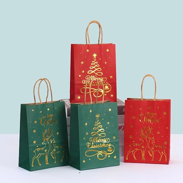 Presentpåsar - 12-pack - Kraftpapper presentpåsar - Väskor - Tygpåsar - Julpapperspåsar med tryck - Festpresentpåsar