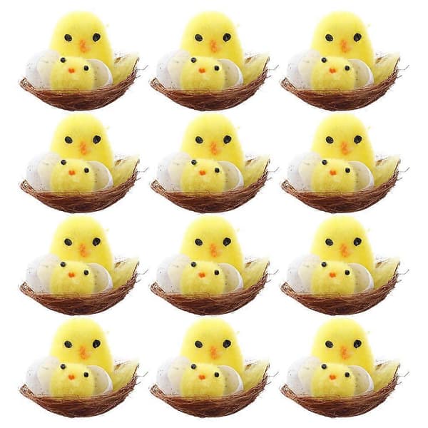 Yellow Easter Chick Ornament, Mini Chicks for Home Decor, 12 Pcs