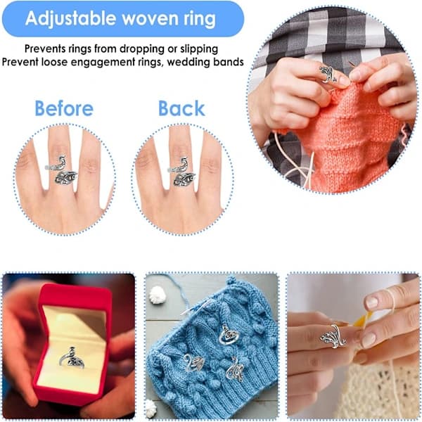 Hæklede ringe til hækling, hæklenålsholder, åbningsbar finger