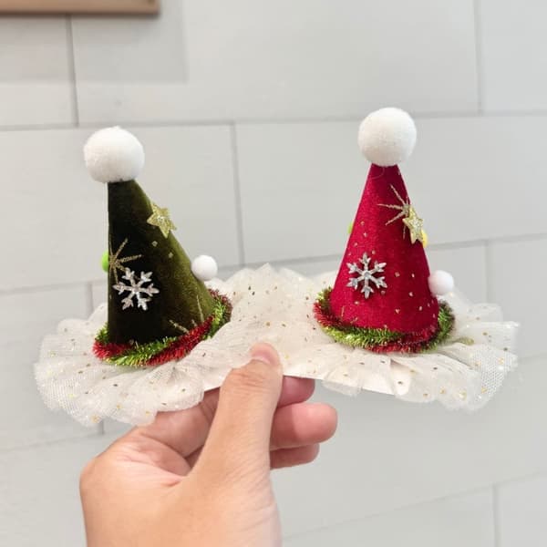 Julehårnåler, hodeplagg i fløyel, søte juledekorasjoner
