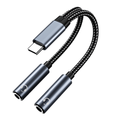USB-C til dobbel 3,5 mm lydadapterkabel, svart