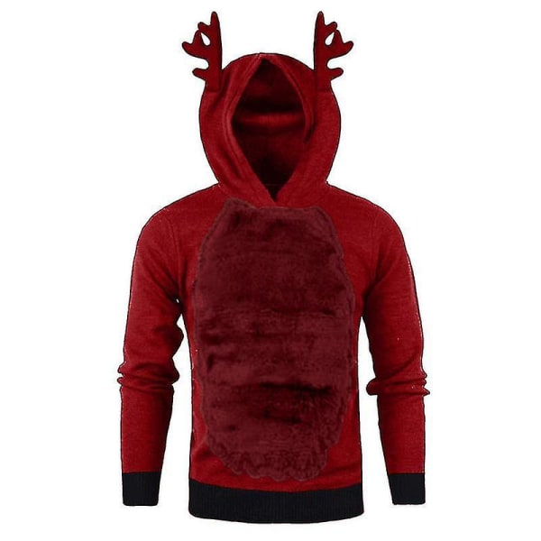 Herr Jul Huvtröja Jumper Toppar Xmas Rudolph Reindeer Pullover Sweatshirt XL Red Wine Red
