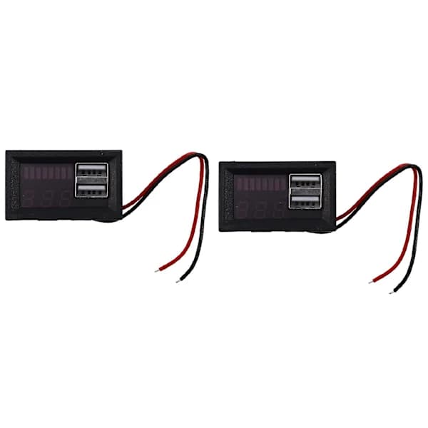 2x Rød LED Digital Display Voltmeter Mini Spenningsmåler Volt Tester Panel For DC 12V Biler USB 5V2A