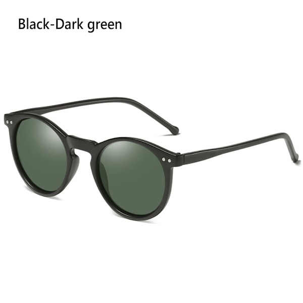 Unisex runde polariserte solbriller briller solbriller UV400 rund ramme retro Black-Dark green
