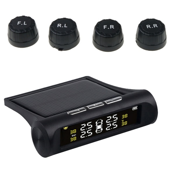 Trådlöst däcktrycksövervakningssystem TPMS-monitor HD digital LCD-display automatiskt larmverktyg trådlöst med 4 externa sensorer justerbar display