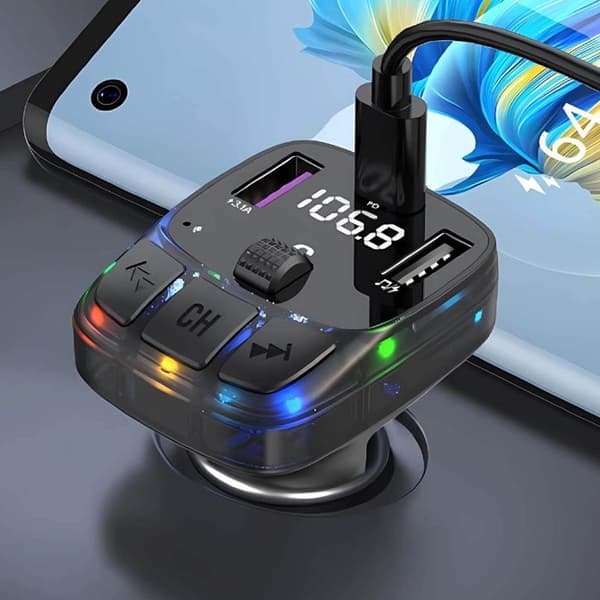 Bluetooth Car Adapter Charger PD | Wireless FM Transmitter & Music Player with USB Black black