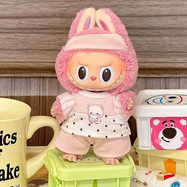 /NC/Kläder Macaron Labubu Vinyl Face Blind Box Plyschdocka Leksak LABUBU Plyschdocka Nyckelring MOQ10pcs per style Style17Doll+clothes