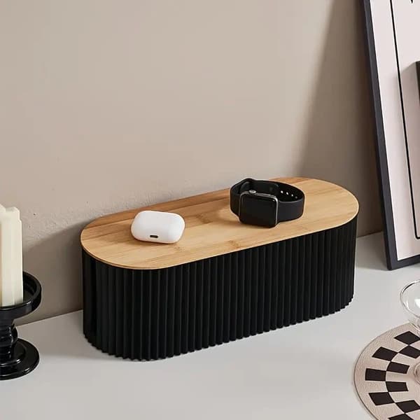 Wooden Cable Box with Lid - Practical Cable and Desk Organizer Box for Office and Home Black black