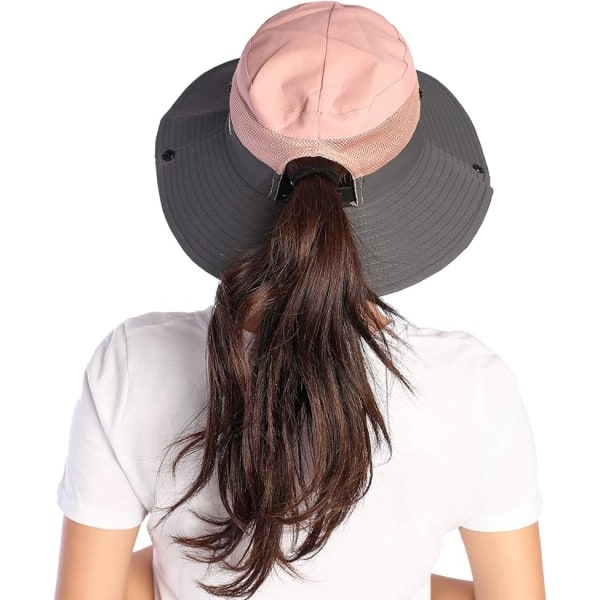 Solhatt för damer med bred brättad cap för utomhusfiskehatt UV-skydd Pink