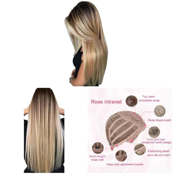 [NT] Kvinnor rak hårperuk Syntetisk gradient svart blont hår Värmebeständig lång peruk Svart