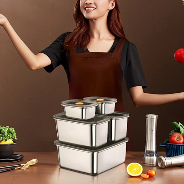 Stainless Steel Container with Clear Lids Leakproof Vegetable Storage Box Kitchen Accessories 1000Ml