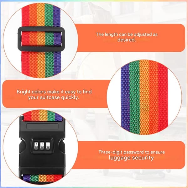 Bagageremmar Set Om 2, Justerbara Polypropenremmar Med Kombinationslås För Resväskor Och Resväskor, Orange, 5 x 200 cm