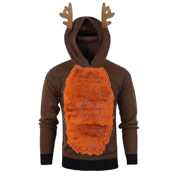 Herr Jul Huvtröja Jumper Toppar Xmas Rudolph Reindeer Pullover Sweatshirt 3XL Coffee Orange