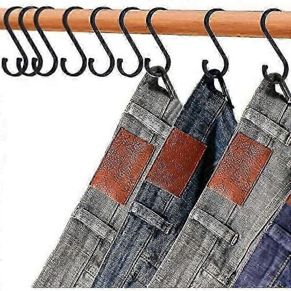 12-pack Black Aluminum S-Hooks for Kitchen, Wardrobe & Garage Storage