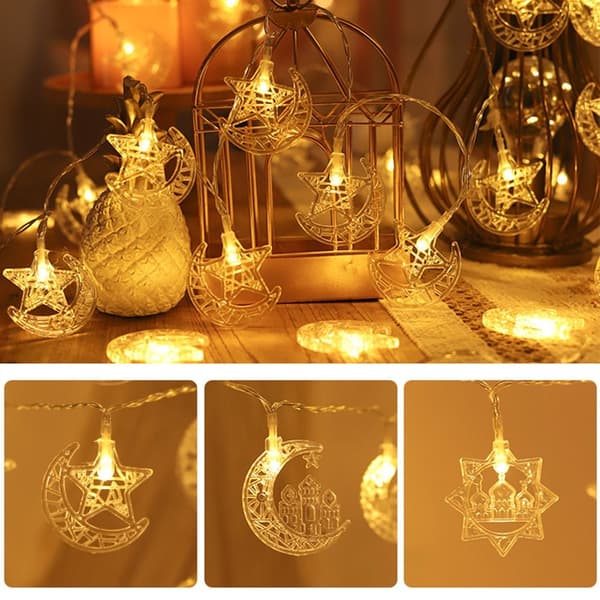 1,5m 10 LED Måne Stjerne Slott Lys Eid Mubarak Ramadan Måne