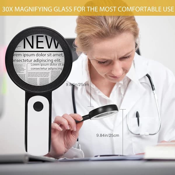 Magnifying Glass with Light, 30x Handheld Large Magnifier