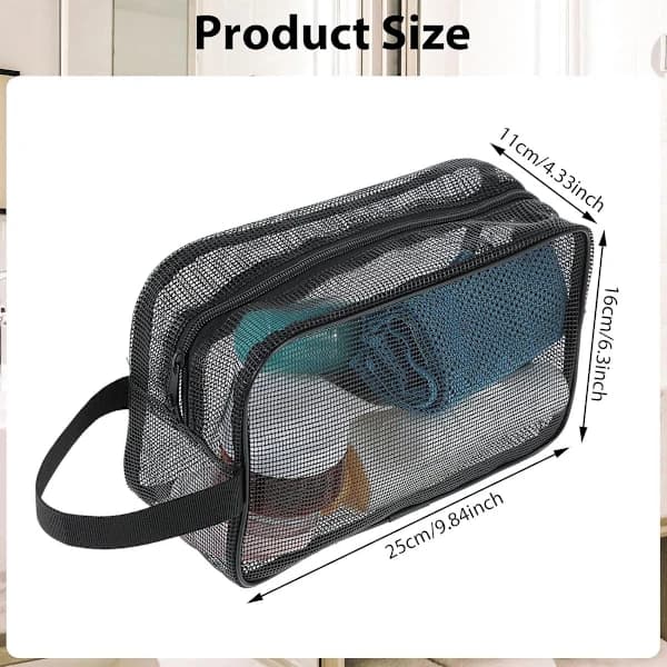 Necessär - Svart Mesh Necessär - Perfekt for Reiser, Necessär Organizer, Gym, Camping