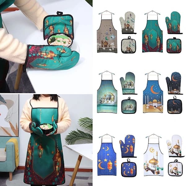 3-pakning Ramadan Kareem Forkle Eid Mubarak Baking Varmebestandige Hansker Pad