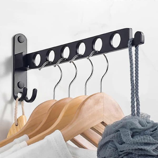 Wall Mounted Clothes Rack, Wall Mounted Hanger Drying Rack, 90 Degree Rotation Wall Mounted Folding Clothes Rack (Black, 1)