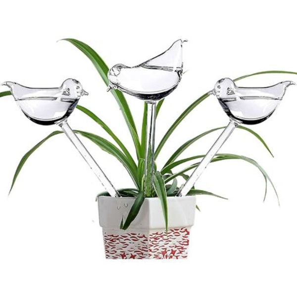 Sæt med 3 vandingskugler i glas med selvvandende fugleformede spidser til planter, indendørs og udendørs/NC/