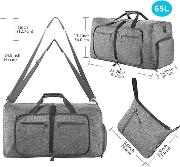 Hopfällbar Resväska 65L Med Skofack Rivtålig Polyester För Gym Helgresor Och Flygplan Handbagage Grå